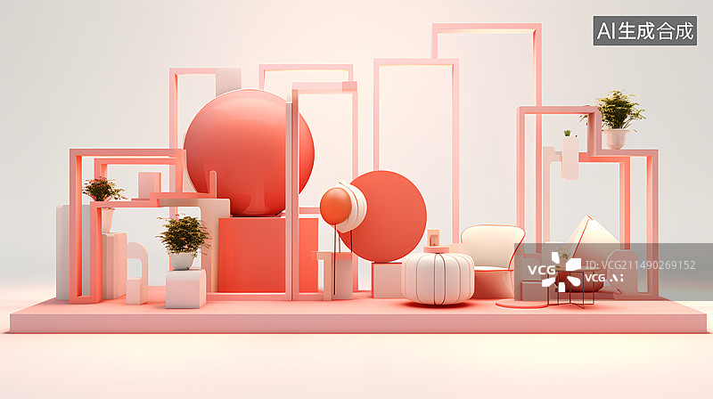 【AI数字艺术】桃色简约时尚场景图片素材
