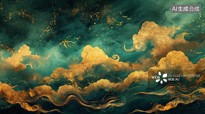 【AI数字艺术】中国风祥云插画背景图片素材