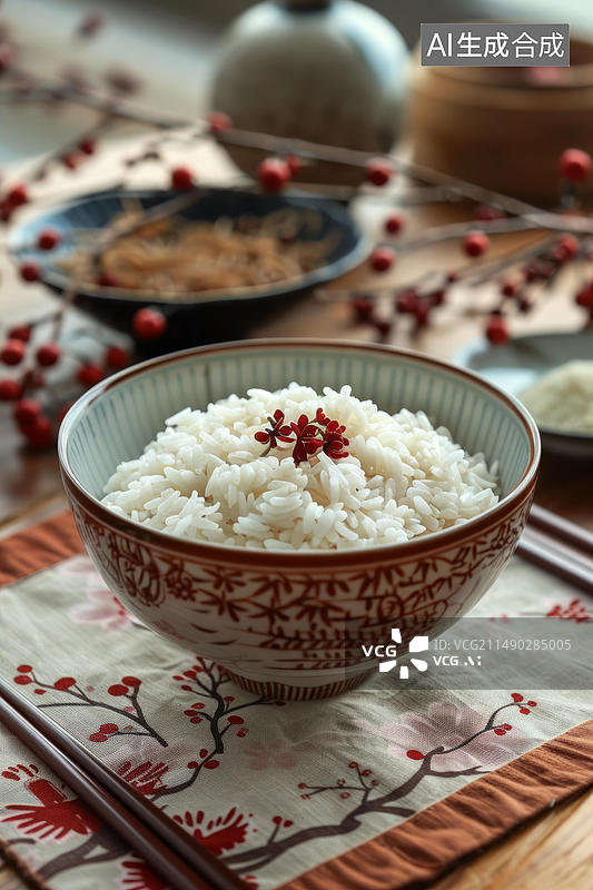【AI数字艺术】一碗米饭旁边放着一双筷子图片素材