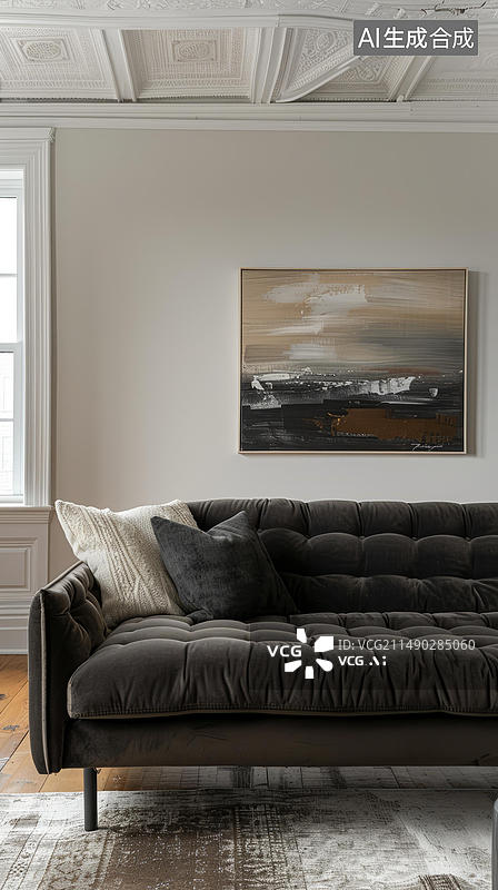 【AI数字艺术】一个拥有中世纪现代家具的时尚客厅图片素材
