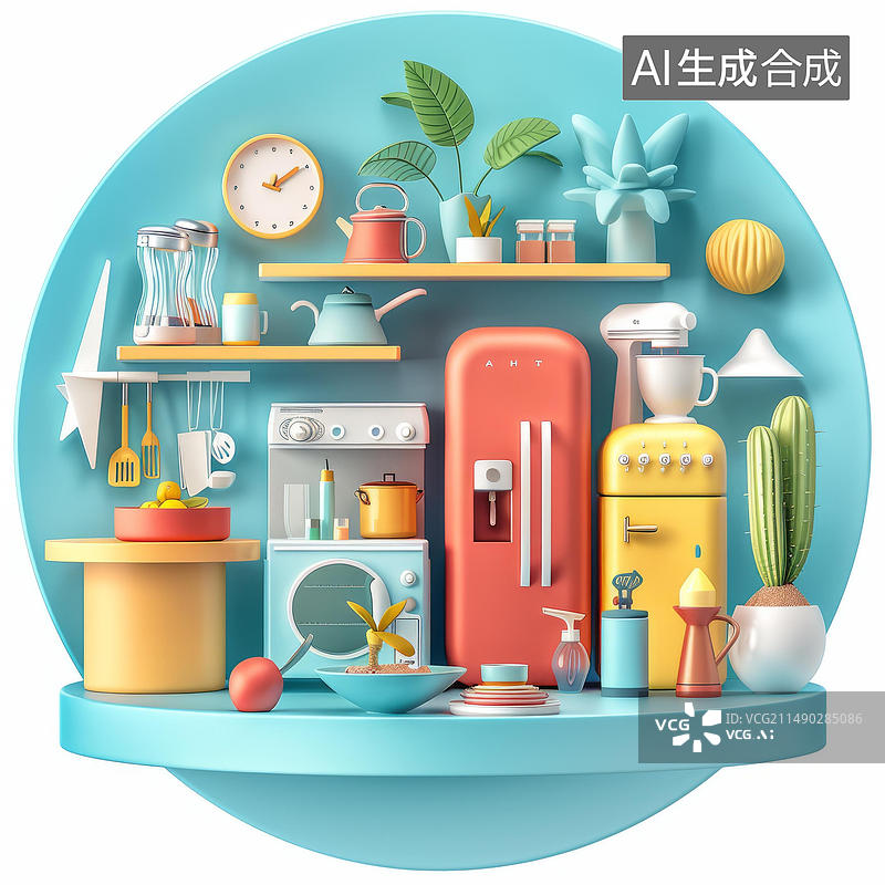 【AI数字艺术】厨房插画图片素材