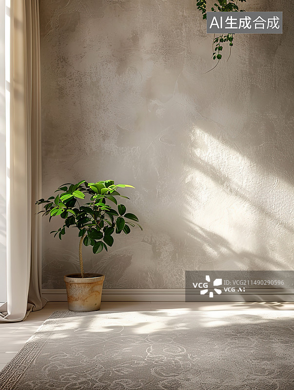 【AI数字艺术】家里靠墙盆栽植物的特写镜头图片素材