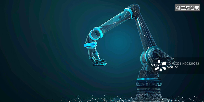 【AI数字艺术】科幻三维粒子机械手臂背景图图片素材