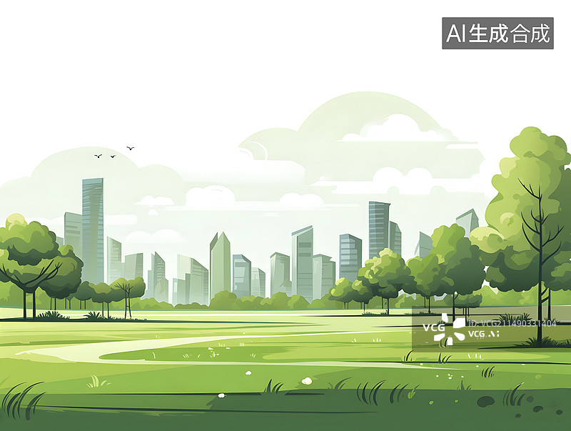 【AI数字艺术】城市公园手绘插画图片素材