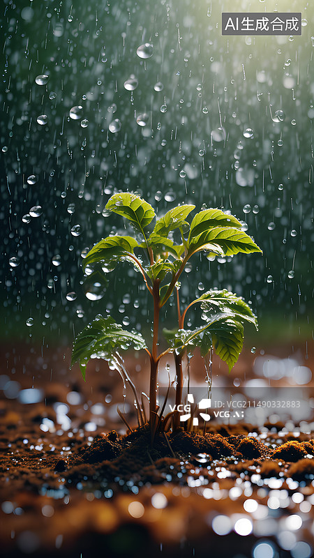 【AI数字艺术】雨水，万物复苏，小草发芽，壁纸背景图片素材