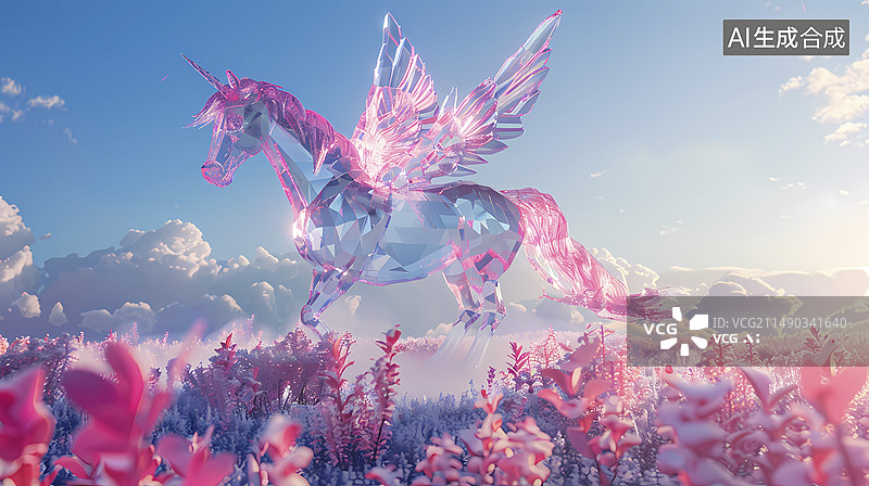 【AI数字艺术】数码冰雕和飞马场景海报背景图片素材