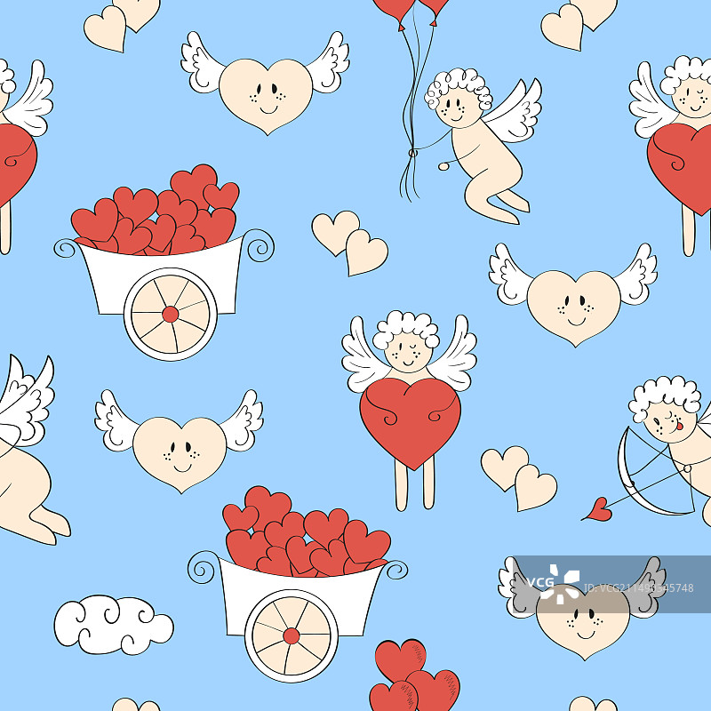 丘比特与爱心的可爱爱情图案图片素材