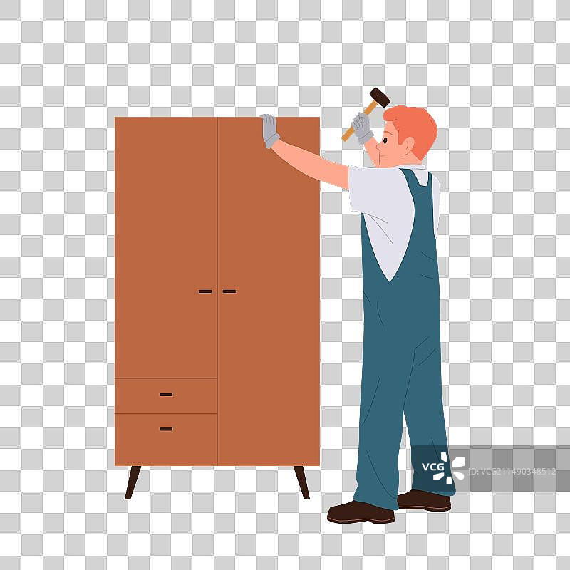 组装木制品的工人卡通形象图片素材