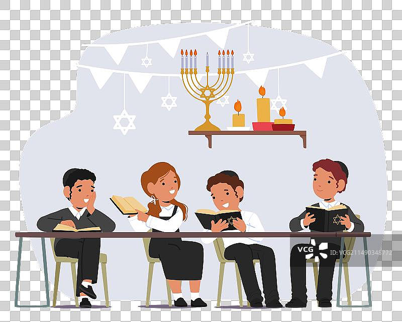 认真学习《妥拉》的犹太儿童图片素材