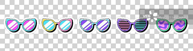 复古太阳镜图标贴纸套装图片素材