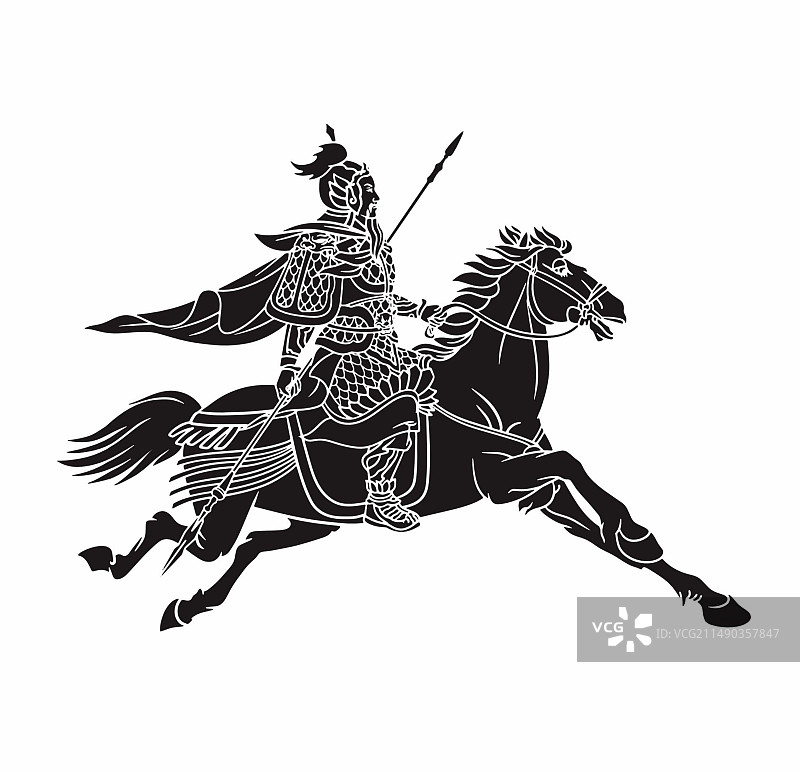 古代骑马将军矢量插画图片素材