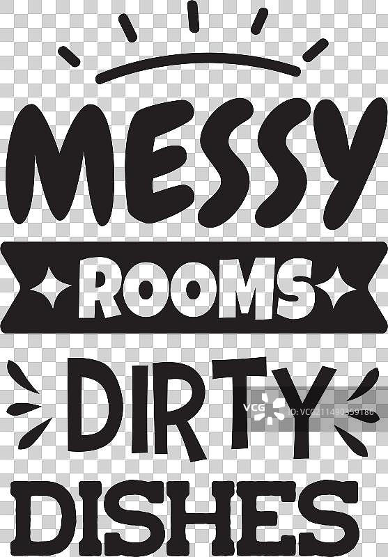 白色背景上的凌乱房间脏盘子设计图片素材