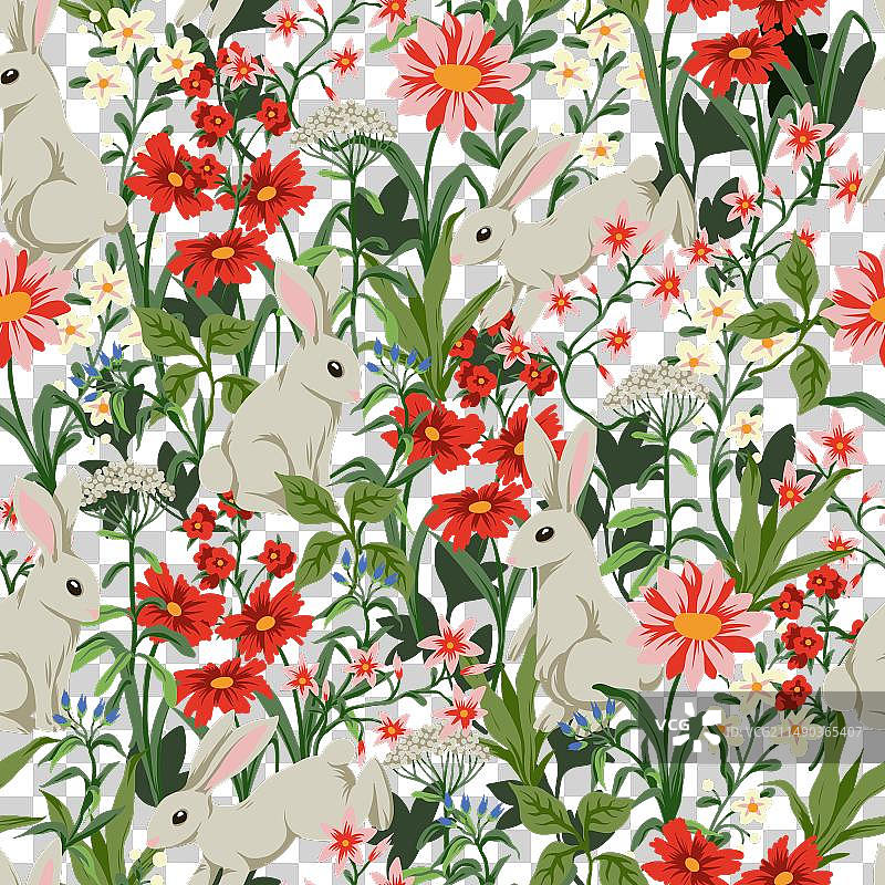可爱的白色兔子无缝图案图片素材
