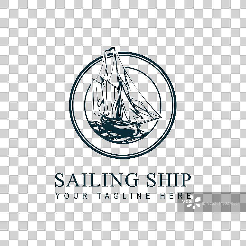 复古航海徽章帆船图片素材