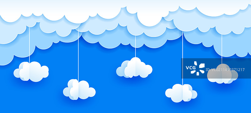 天空云朵剪纸2.5D自然风光图片素材