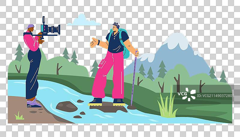 在自然风景区拍摄旅行博客或广播节目图片素材