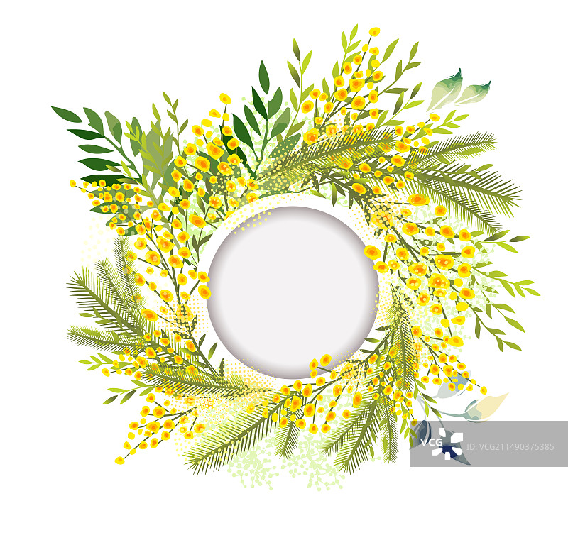 手绘含羞草圆形文本框图片素材