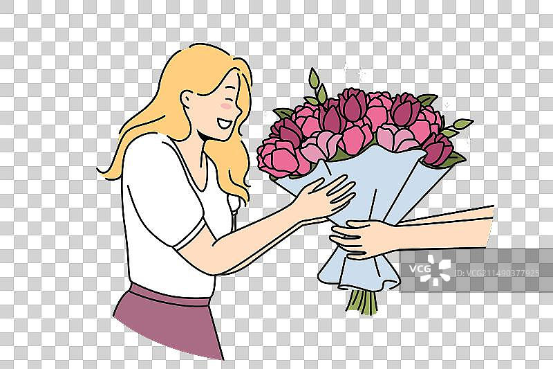 生日收到鲜花的兴奋女人图片素材