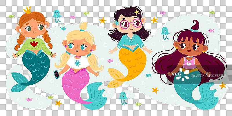 可爱的美人鱼儿童角色设计图片素材