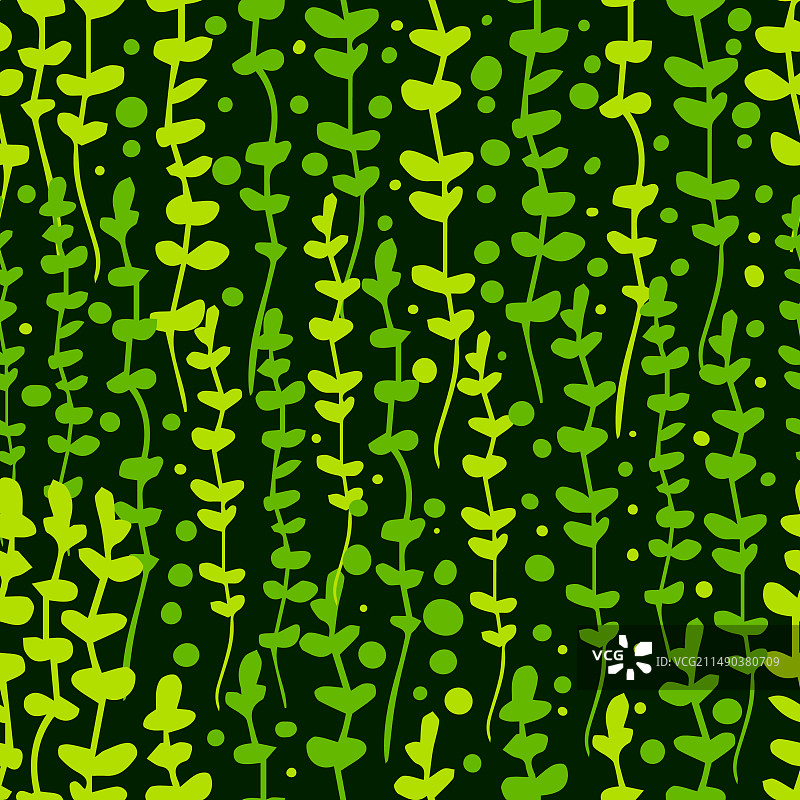 黑色背景上的绿色藻类无缝图案图片素材