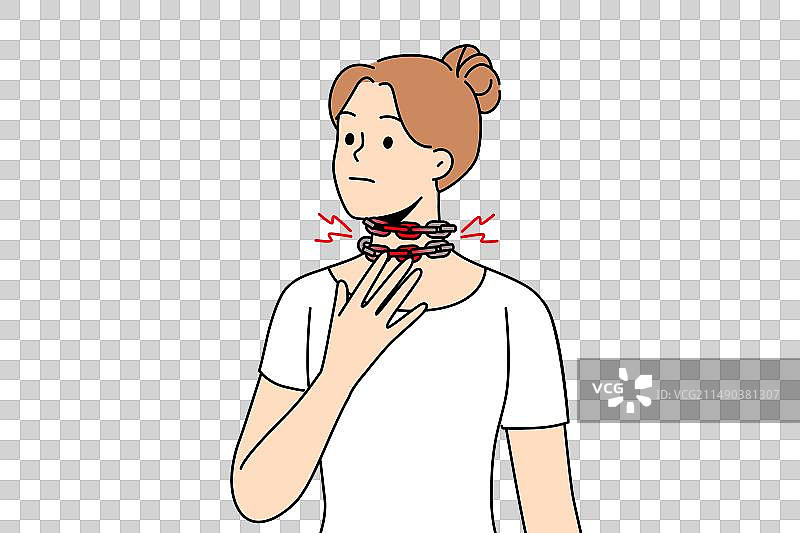 脖子上戴着链子的女孩感到窒息图片素材