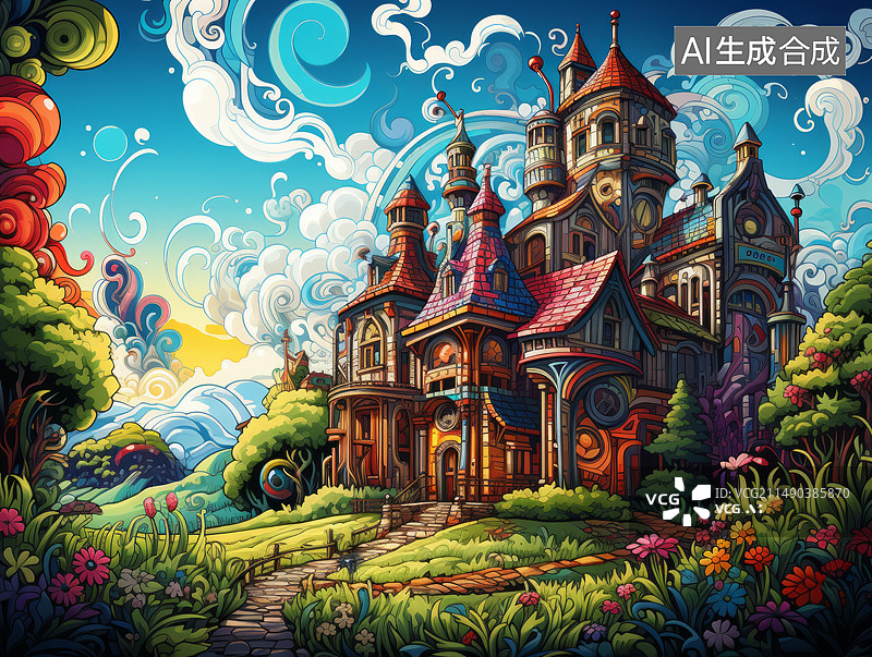 【AI数字艺术】魔法森林中的奇幻城堡图片素材