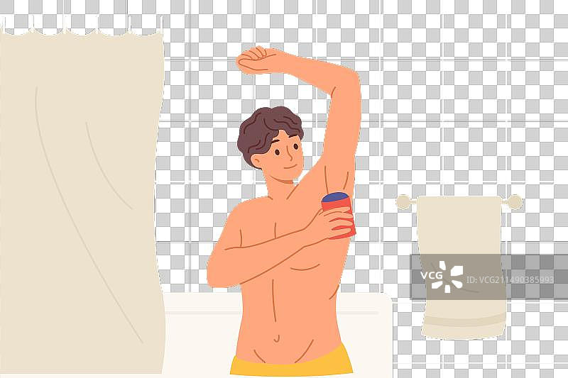 男人使用滚珠除臭剂去除汗液图片素材