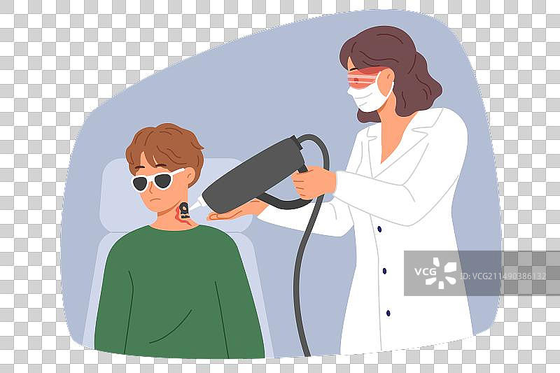 医生用激光去除男子颈部的纹身图片素材