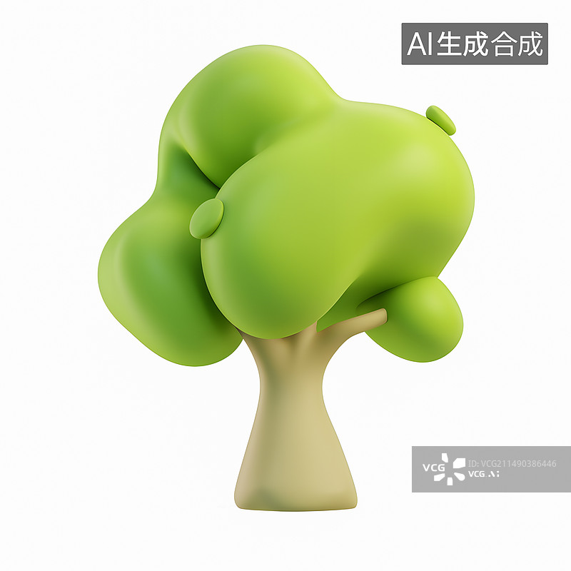 【AI数字艺术】3d卡通树，春天元素图片素材