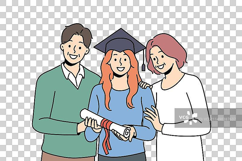 戴学生帽手持证书的毕业女生图片素材