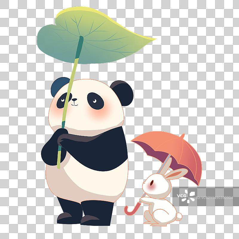 拿着树叶遮阳的熊猫图片素材