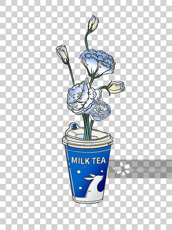 桔梗奶茶饮料瓶鲜花花瓶花朵插画素材图片素材