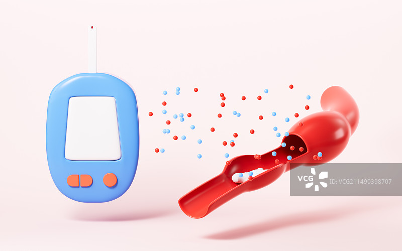 卡通血糖仪和血液检测3D渲染图片素材