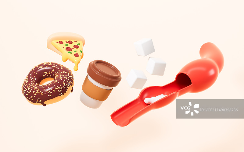 饮食和血糖概念图3D渲染图片素材