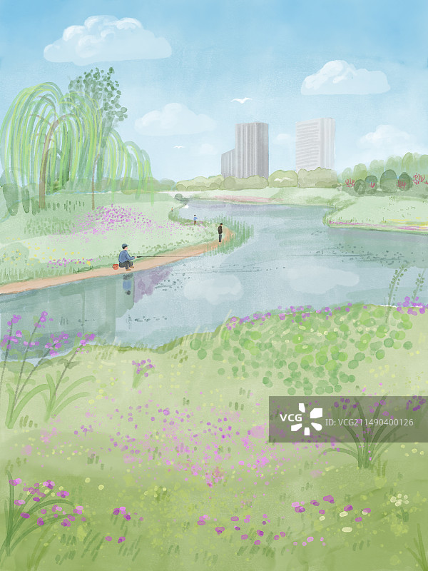 河边垂钓风景图片素材