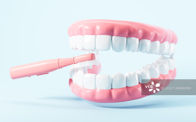 刷牙美白牙齿洗牙概念3D渲染图片素材