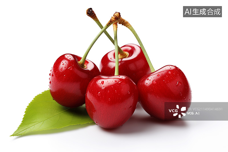 【AI数字艺术】白底背景上的新鲜水果樱桃图片素材