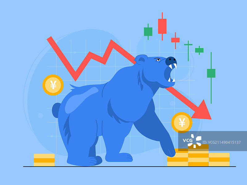 一个熊脚踩金币矢量扁平插画图片素材