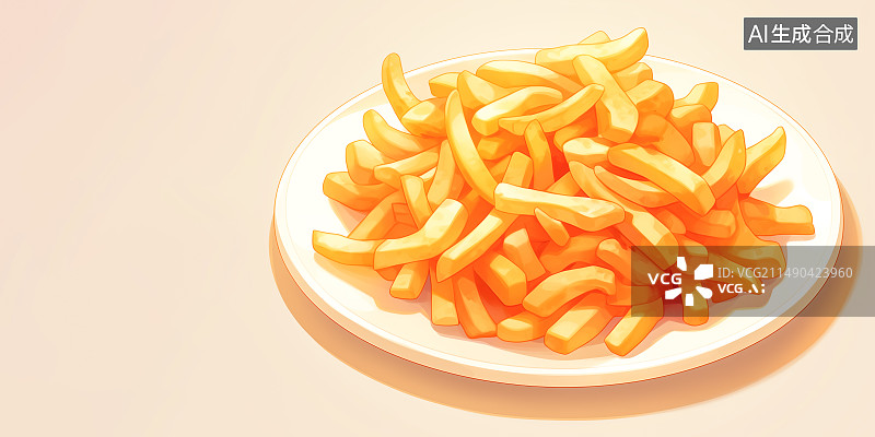 【AI数字艺术】装在白色盘子里的油炸薯条土豆马铃薯图片素材