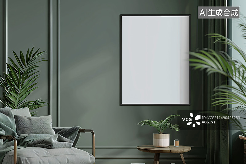 【AI数字艺术】现代简约的室内装饰和墙壁海报，装饰画空白框架模型图片素材