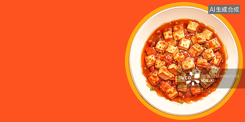 【AI数字艺术】麻婆豆腐插画，中华美食，四川菜图片素材