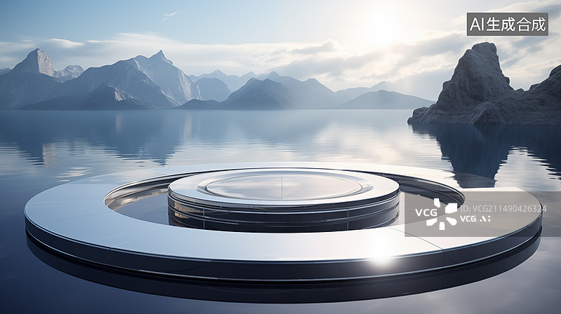 【AI数字艺术】玻璃质感的蓝色橙色发光背景图，产品展台，玻璃背景，背景，透明背景，透明图片素材