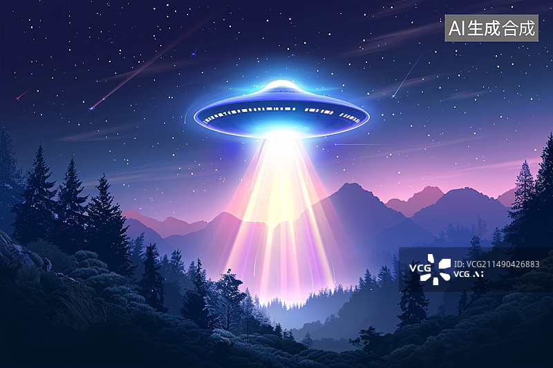 【AI数字艺术】不明飞行物太空飞船外星飞船插画，宇宙外星飞碟概念插图图片素材