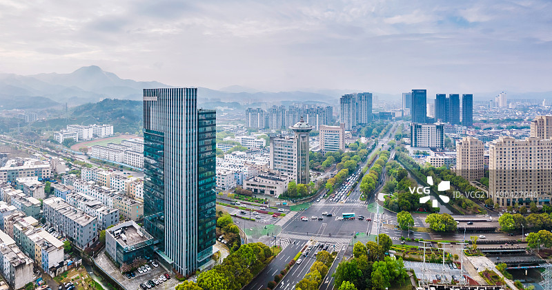 宁海县城市风光航拍图片素材