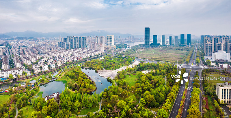 宁海县城市风光航拍图片素材