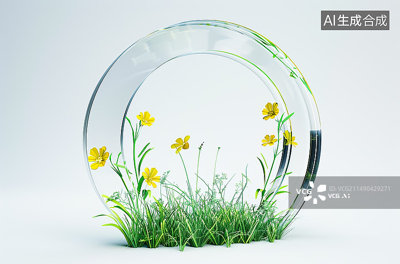 【AI数字艺术】3D玻璃和草形状花环图片素材