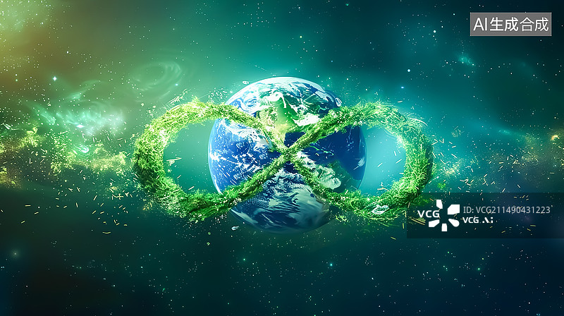 【AI数字艺术】世界地球日，可再生能源无穷大符号图片素材