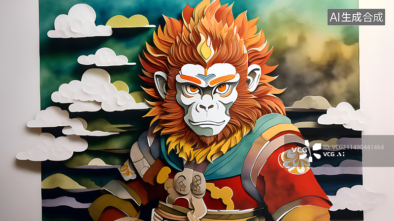 【AI数字艺术】国潮风插画孙悟空图片素材