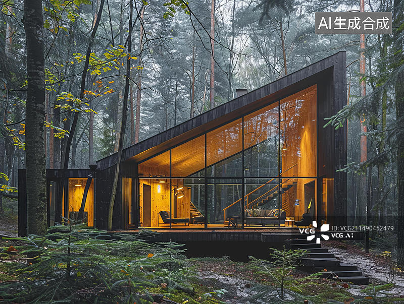 【AI数字艺术】树林小屋图片素材