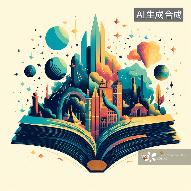 【AI数字艺术】书中世界插画风格城市图片素材